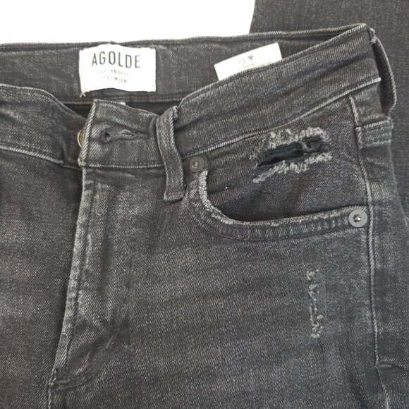 Womens 26 Black Grunge Skinny Jeans Emo Distressed Raw Hem Rocker Slim Casual - Picture 11 of 15